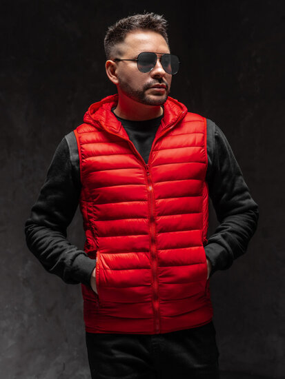 Uomo Gilet trapuntato con cappuccio Rosso Bolf LY36A1