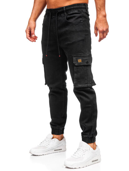 Uomo Joggers cargo in denim Nero Bolf 8165