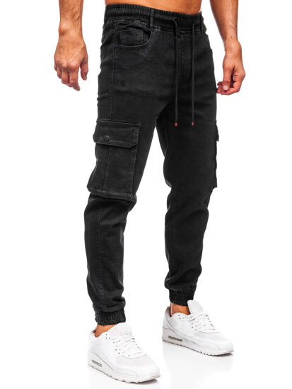 Uomo Joggers cargo in denim Nero Bolf 8165