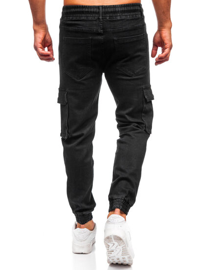 Uomo Joggers cargo in denim Nero Bolf 8165