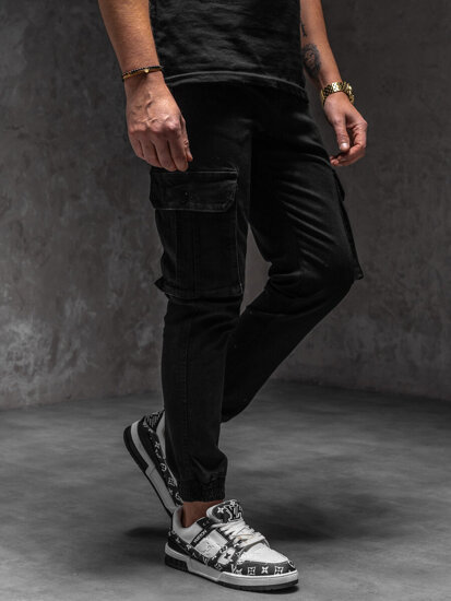 Uomo Joggers cargo in denim Nero Bolf 8165A1