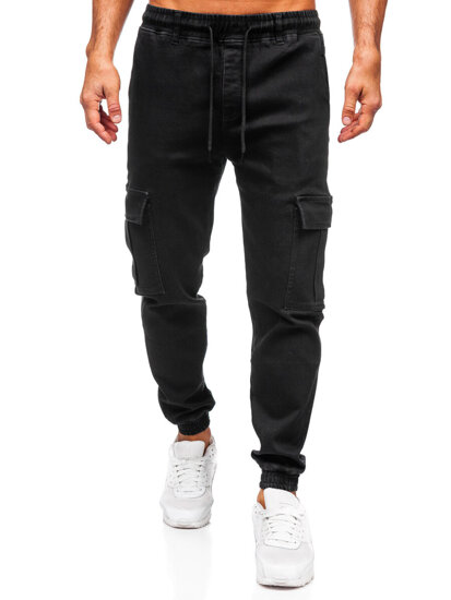 Uomo Joggers cargo in denim Nero Bolf 8170