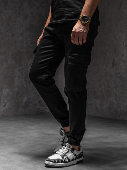 Uomo Joggers cargo in denim Nero Bolf 8170A1