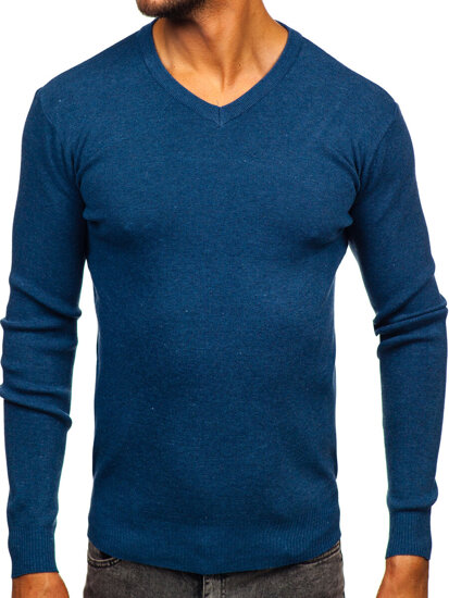 Uomo Maglione con scollo a V Blu Bolf H2405