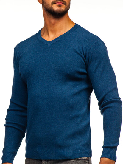 Uomo Maglione con scollo a V Blu Bolf H2405