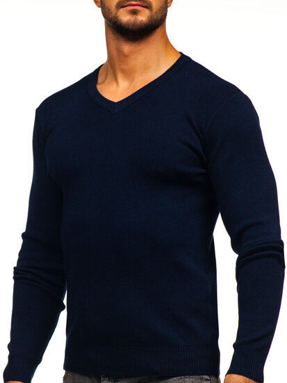 Uomo Maglione con scollo a V Blu scuro Bolf H2405