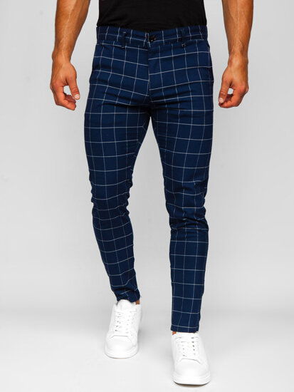 Uomo Pantaloni chino a quadri Blu scuro Bolf 0040