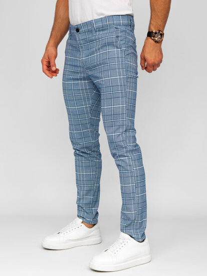 Uomo Pantaloni eleganti a quadri Blu Bolf 184164