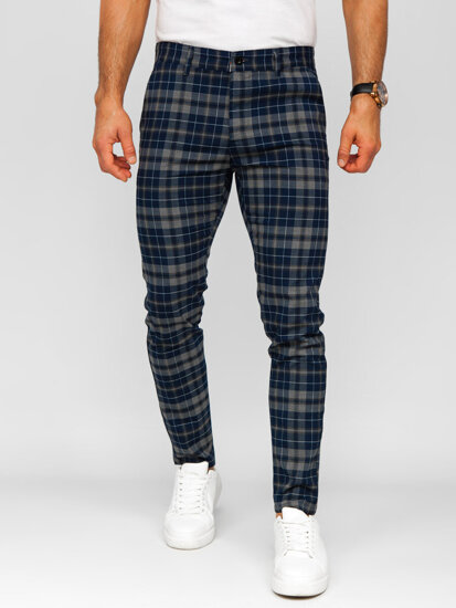 Uomo Pantaloni eleganti a quadri Blu scuro Bolf 184142