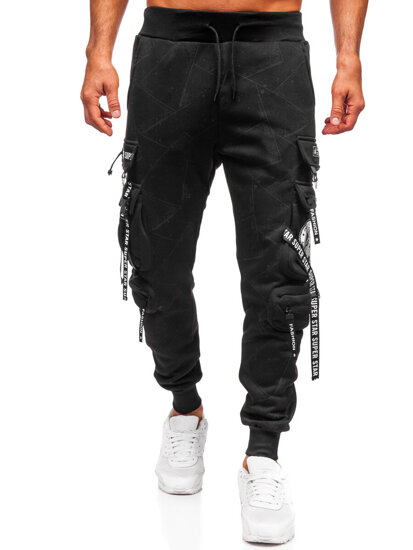 Uomo Pantaloni jogger cargo da tuta caldi Nero Bolf HSS340