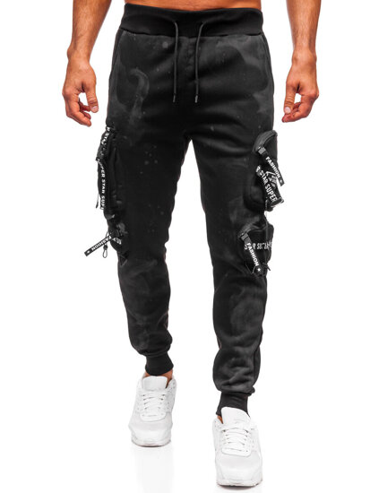 Uomo Pantaloni jogger cargo da tuta caldi Nero Bolf HSS342