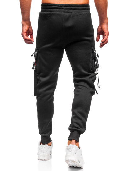 Uomo Pantaloni jogger cargo da tuta caldi Nero Bolf HSS347