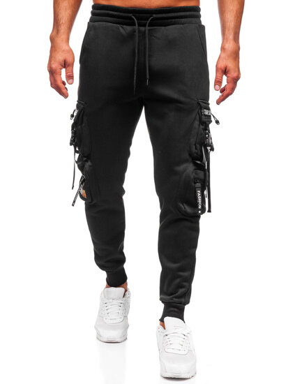 Uomo Pantaloni jogger cargo da tuta caldi Nero Bolf HSS347