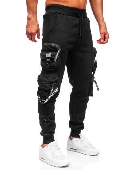 Uomo Pantaloni jogger cargo da tuta caldi Nero Bolf HSS350