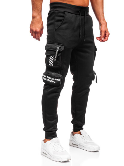 Uomo Pantaloni jogger cargo da tuta caldi Nero Bolf HSS361