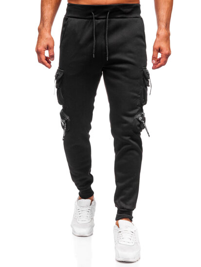 Uomo Pantaloni jogger cargo da tuta caldi Nero Bolf HSS361