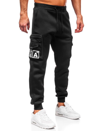 Uomo Pantaloni jogger cargo da tuta caldi Nero Bolf K22