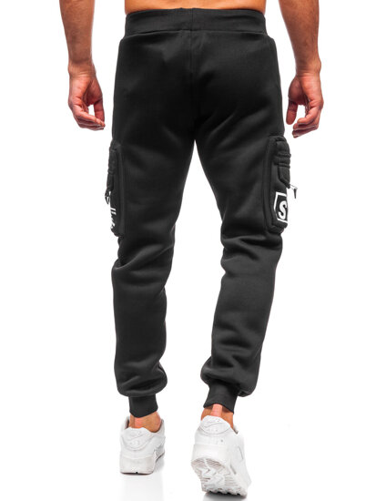 Uomo Pantaloni jogger cargo da tuta caldi Nero Bolf K22