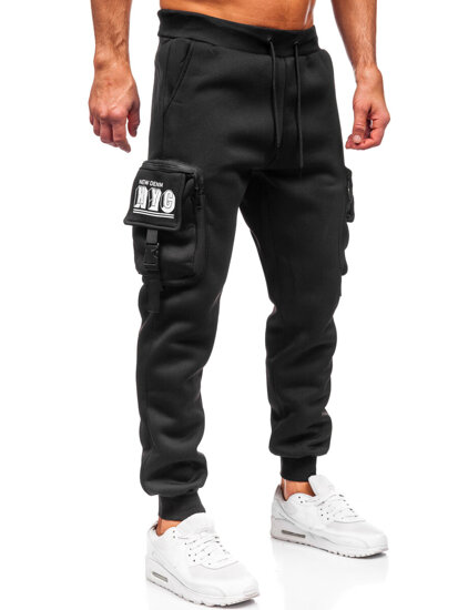 Uomo Pantaloni jogger cargo da tuta caldi Nero Bolf K23