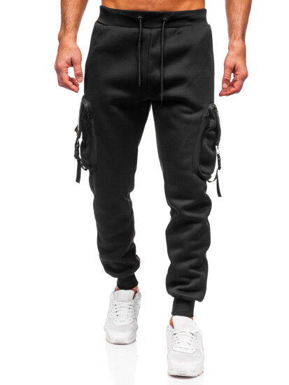 Uomo Pantaloni jogger cargo da tuta caldi Nero Bolf K23