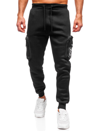 Uomo Pantaloni jogger cargo da tuta caldi Nero Bolf K25