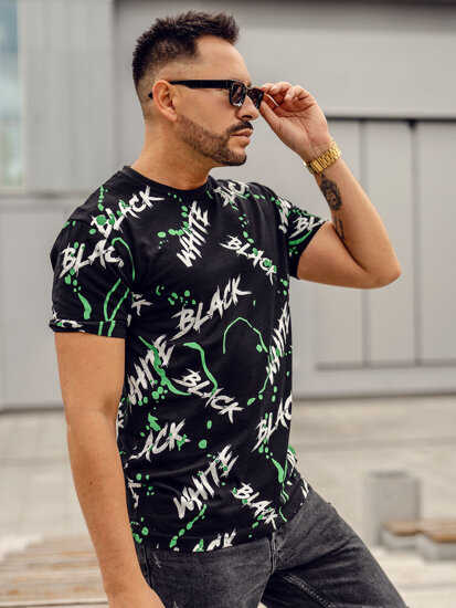 Uomo T-shirt con stampa Nero-Verde Bolf 14939A