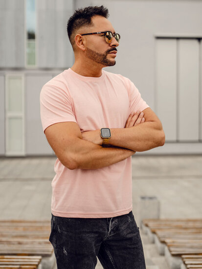 Uomo T-shirt in cotone basic Rosa chiaro Bolf 192397A