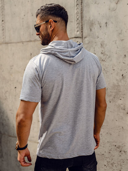 Uomo T-shirt in cotone basic con cappuccio Grigio Bolf 14513A