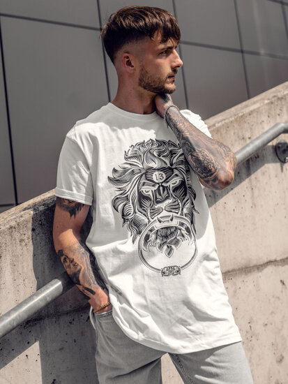 Uomo T-shirt in cotone con stampa Bianco Bolf 0202A