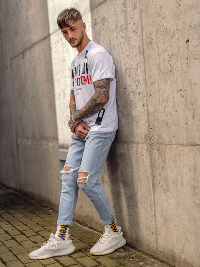 Uomo T-shirt in cotone con stampa Bianco Bolf 1171A