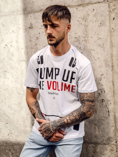 Uomo T-shirt in cotone con stampa Bianco Bolf 1171A