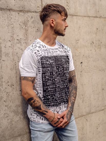 Uomo T-shirt in cotone con stampa Bianco Bolf 1173A