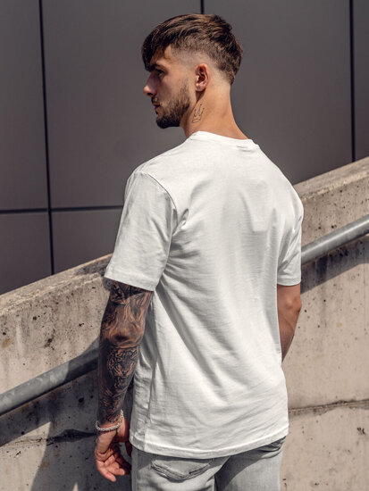 Uomo T-shirt in cotone con stampa Bianco Bolf 142174A