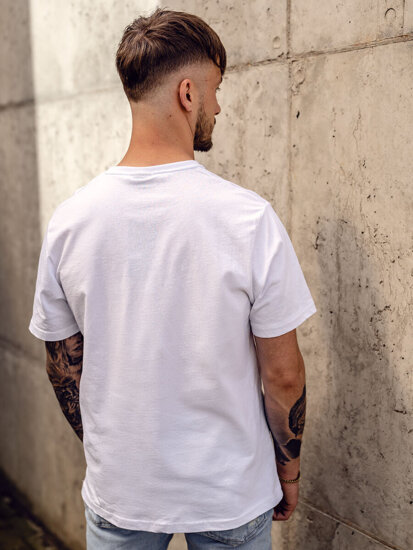 Uomo T-shirt in cotone con stampa Bianco Bolf 142175A