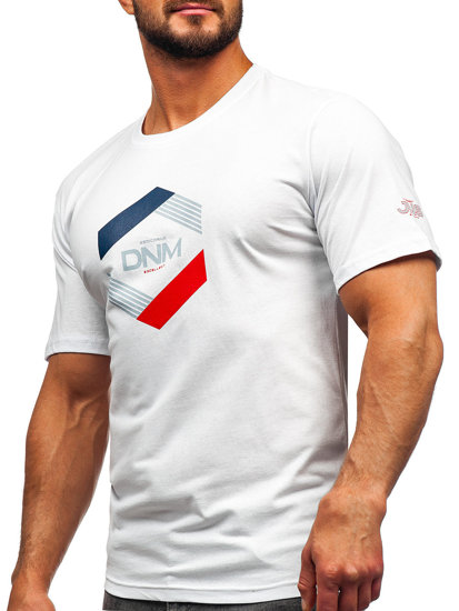 Uomo T-shirt in cotone con stampa Bianco Bolf 14741