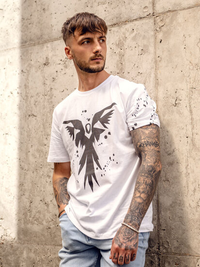 Uomo T-shirt in cotone con stampa Bianco Bolf 300A