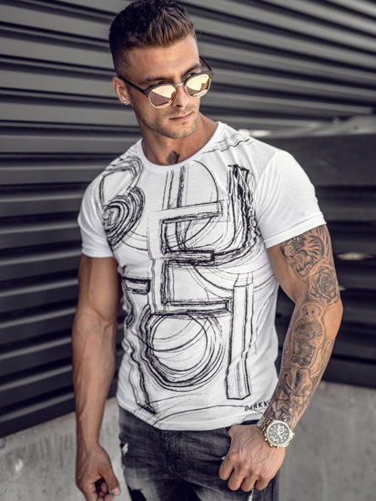 Uomo T-shirt in cotone con stampa Bianco Bolf KS2525TA