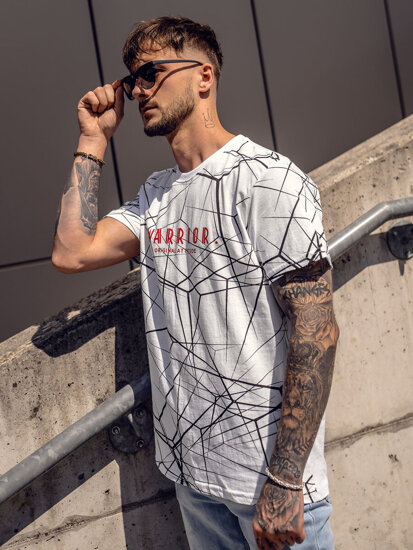 Uomo T-shirt in cotone con stampa Bianco Bolf SS10935A