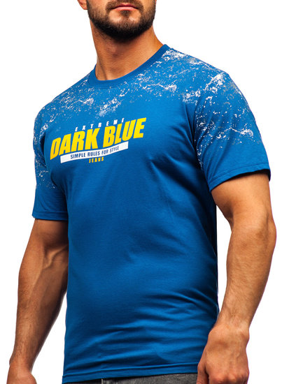 Uomo T-shirt in cotone con stampa Blu Bolf 14725