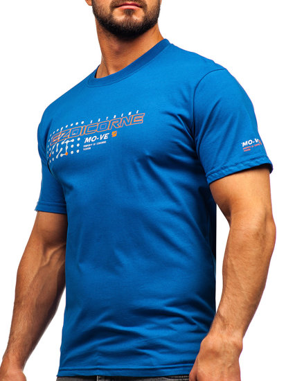 Uomo T-shirt in cotone con stampa Blu Bolf 14732