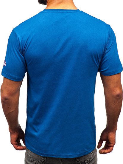 Uomo T-shirt in cotone con stampa Blu Bolf 14741