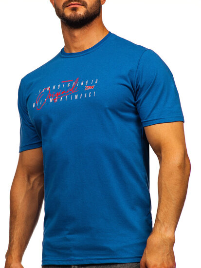 Uomo T-shirt in cotone con stampa Blu Bolf 5032