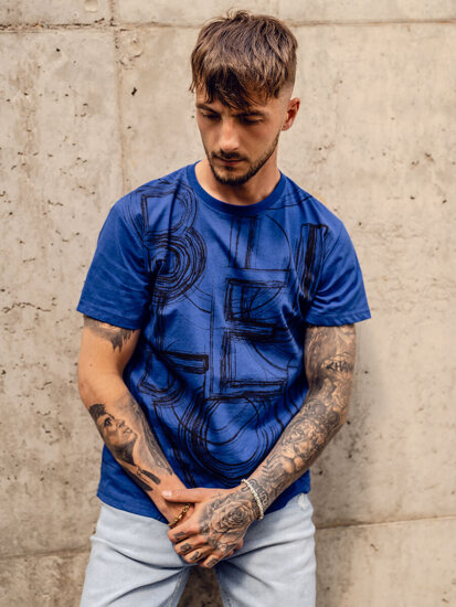 Uomo T-shirt in cotone con stampa Blu Bolf KS2525TA