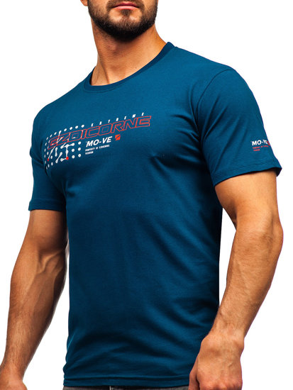 Uomo T-shirt in cotone con stampa Blu scuro Bolf 14732