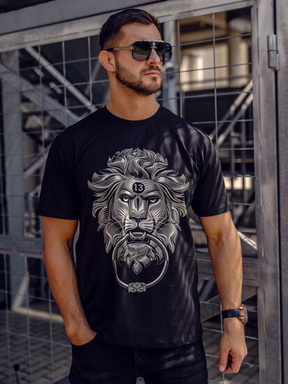 Uomo T-shirt in cotone con stampa Nero Bolf 0202A