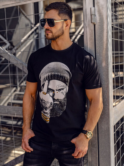 Uomo T-shirt in cotone con stampa Nero Bolf 142175A