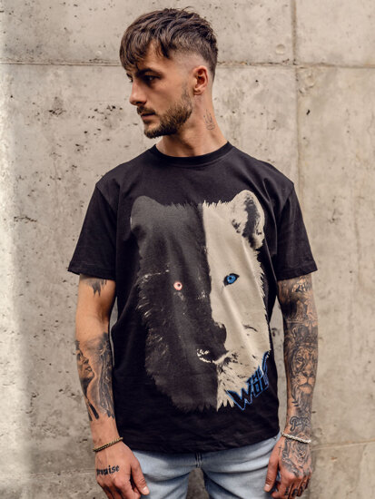 Uomo T-shirt in cotone con stampa Nero Bolf 14800A