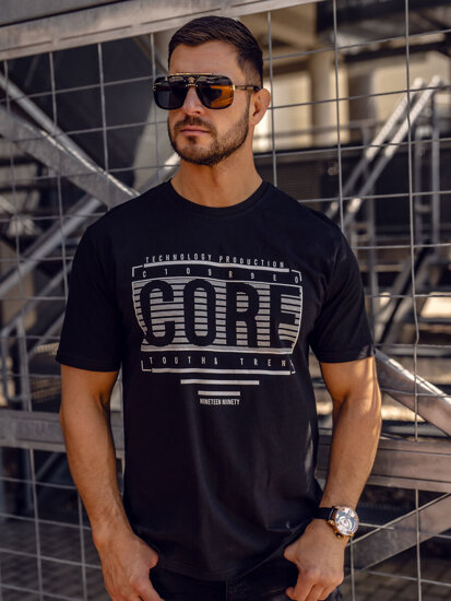 Uomo T-shirt in cotone con stampa Nero Bolf SS11071A