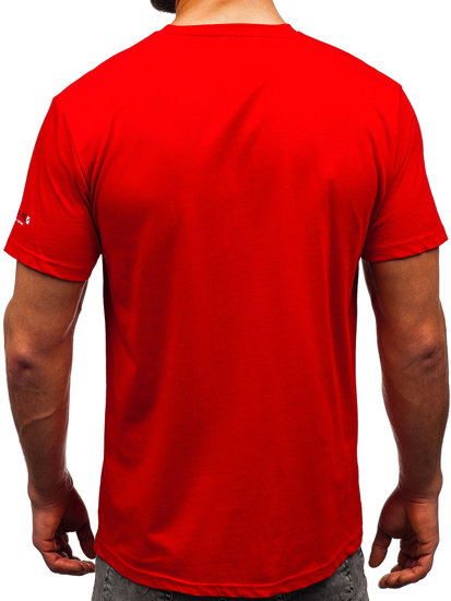 Uomo T-shirt in cotone con stampa Rosso Bolf 14732