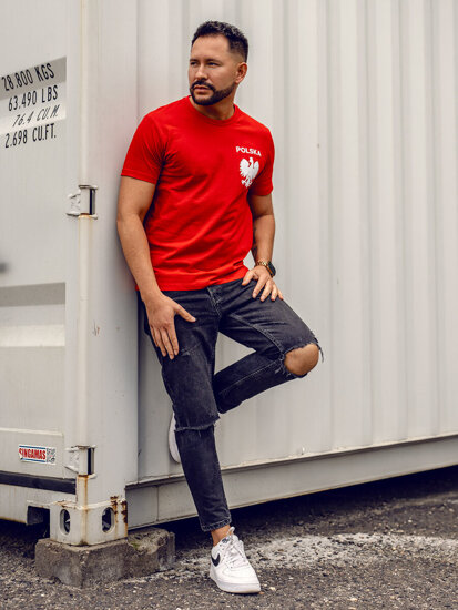 Uomo T-shirt in cotone con stampa Rosso Bolf 5064A